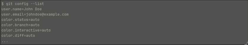 Output de git config --list