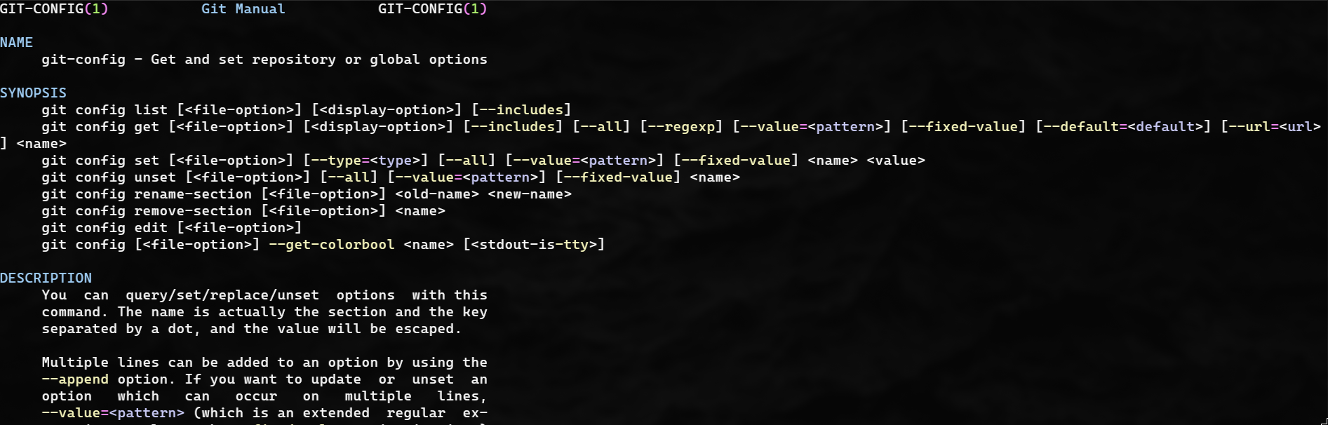 Output de git help config