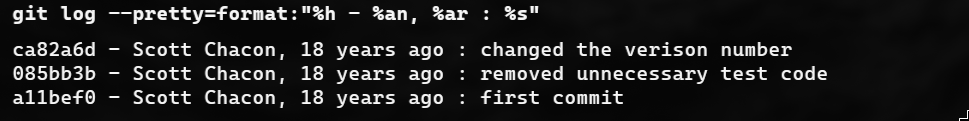 Output de git log --pretty=format