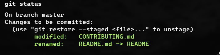 Output de git status (staged)