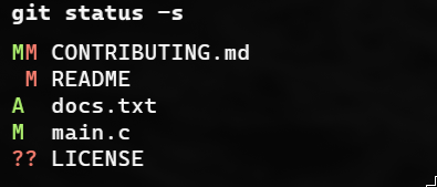 Output de git status (s)