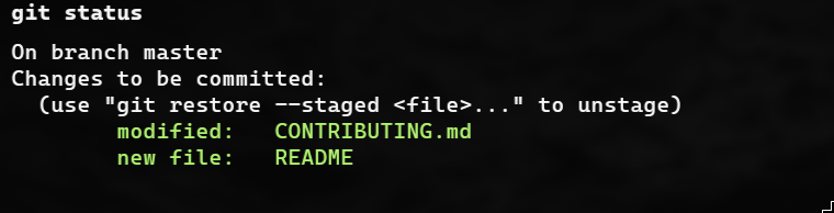 Output de git status (staged)