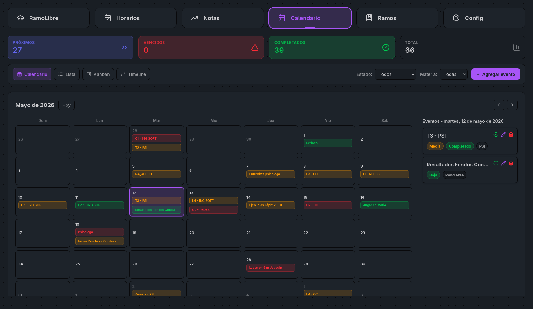 Calendario - RamoLibre